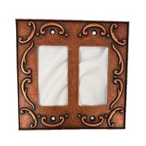 LHMC 2003 Antique Copper Double Decor Switch Plate Cover Ornate Scroll No Screw